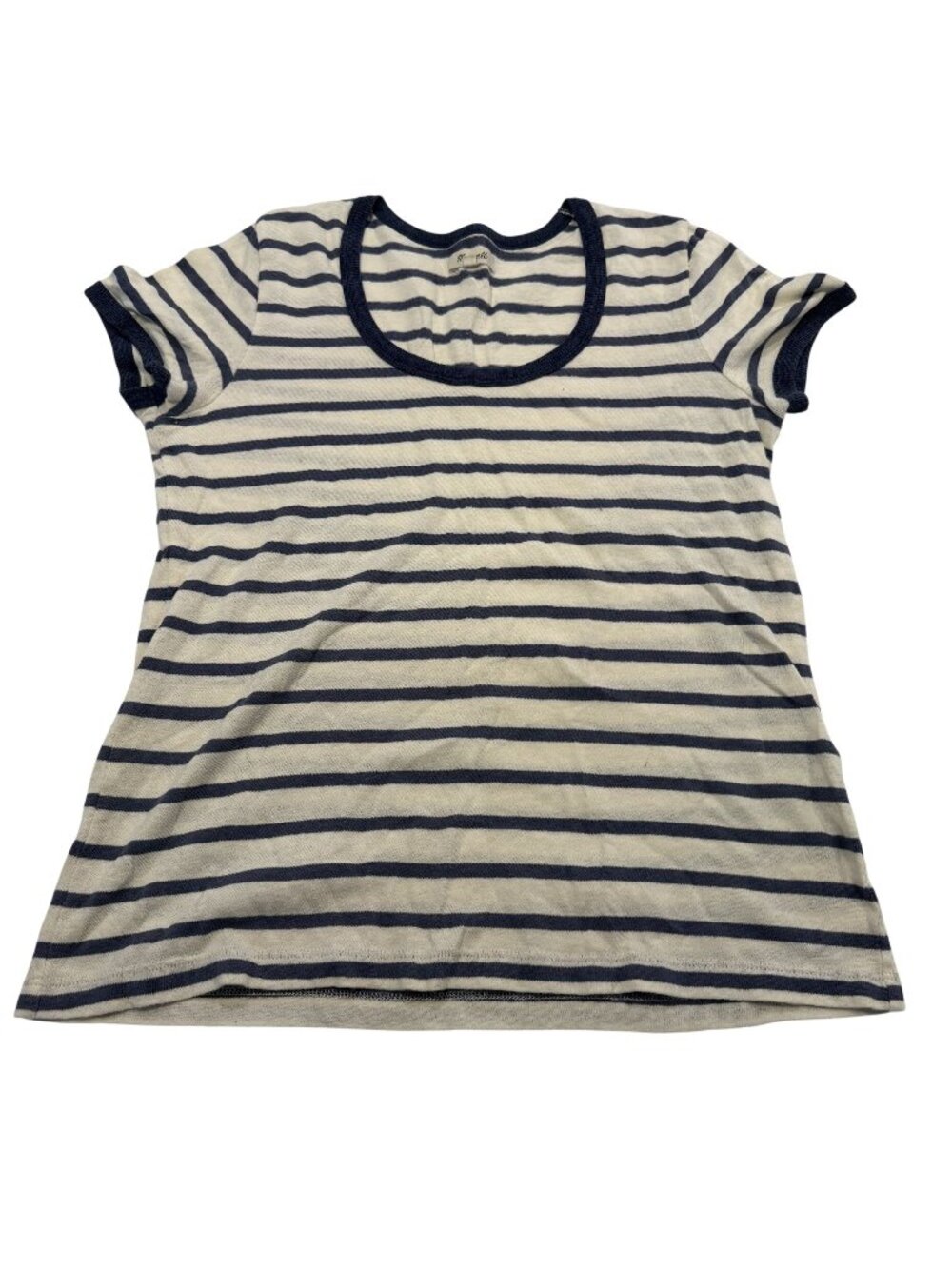 Madewell Womens Navy & White Striped Cotton T-Shirt Size Medium Short Sleeve